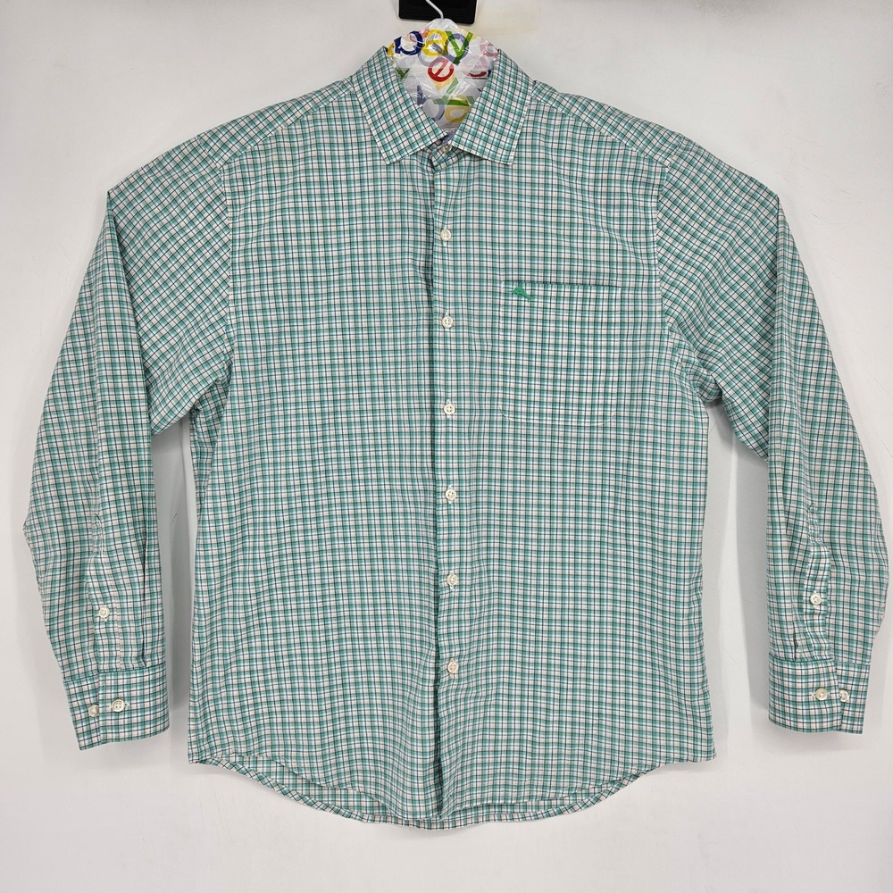Tommy Bahama Coast Shirt Mens Medium Blue Long Sleeve Button Plaid Island Zone